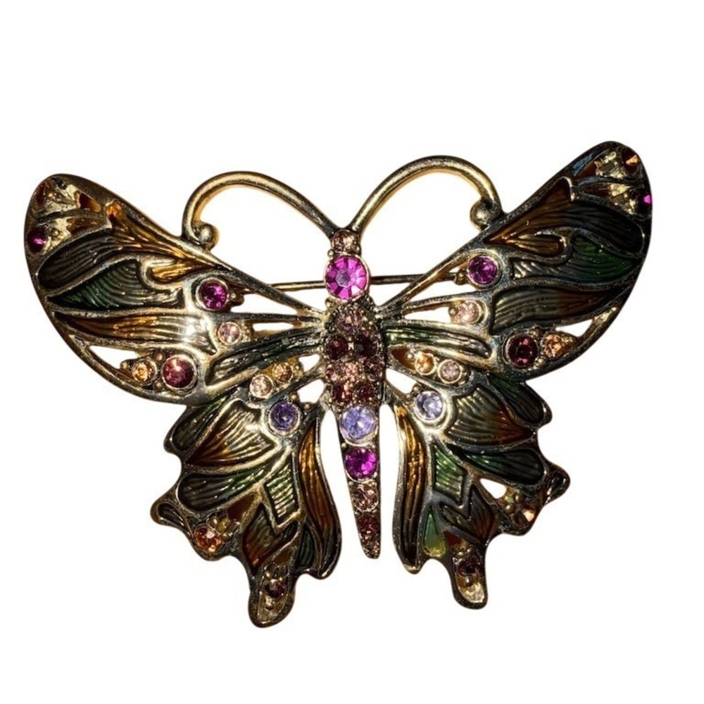 Vintage Monet Butterfly Brooch‎ Pin Signed Purple Pink Rhinestones Enamel
